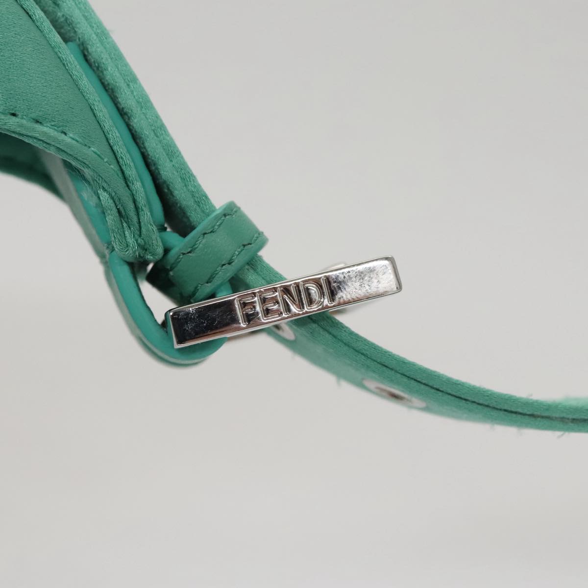 FENDI Hand Bag Satin Green Auth 109715SAV