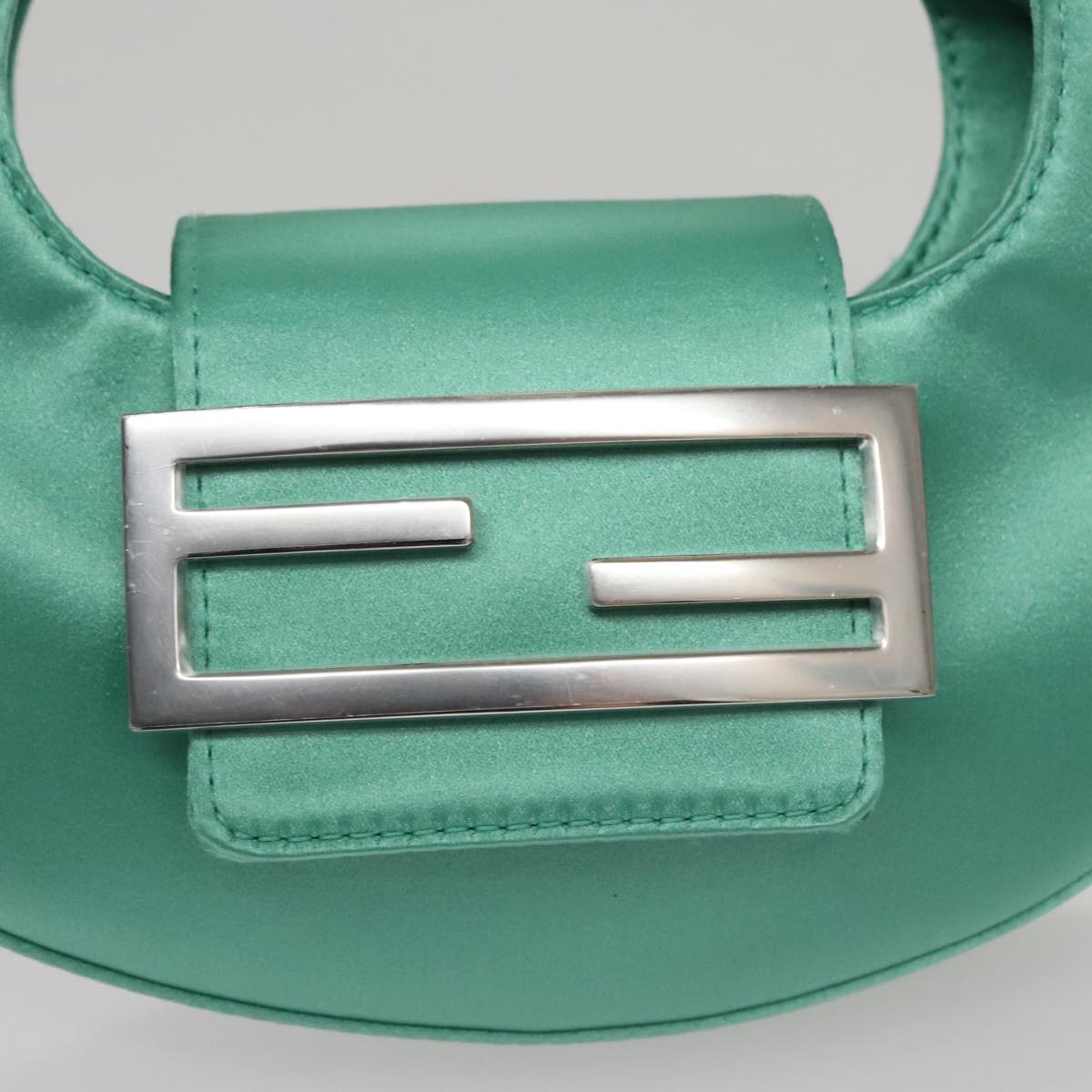 FENDI Hand Bag Satin Green Auth 109715SAV