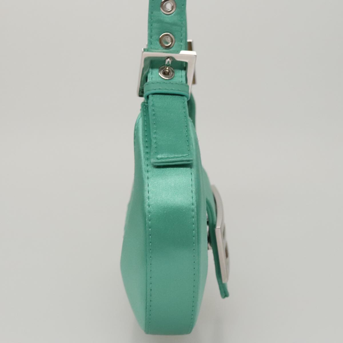 FENDI Hand Bag Satin Green Auth 109715SAV
