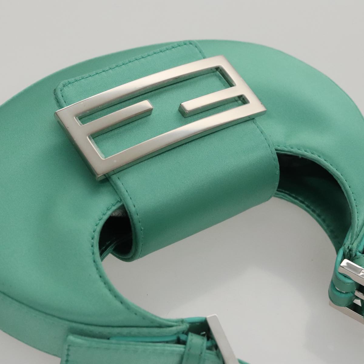 FENDI Hand Bag Satin Green Auth 109715SAV