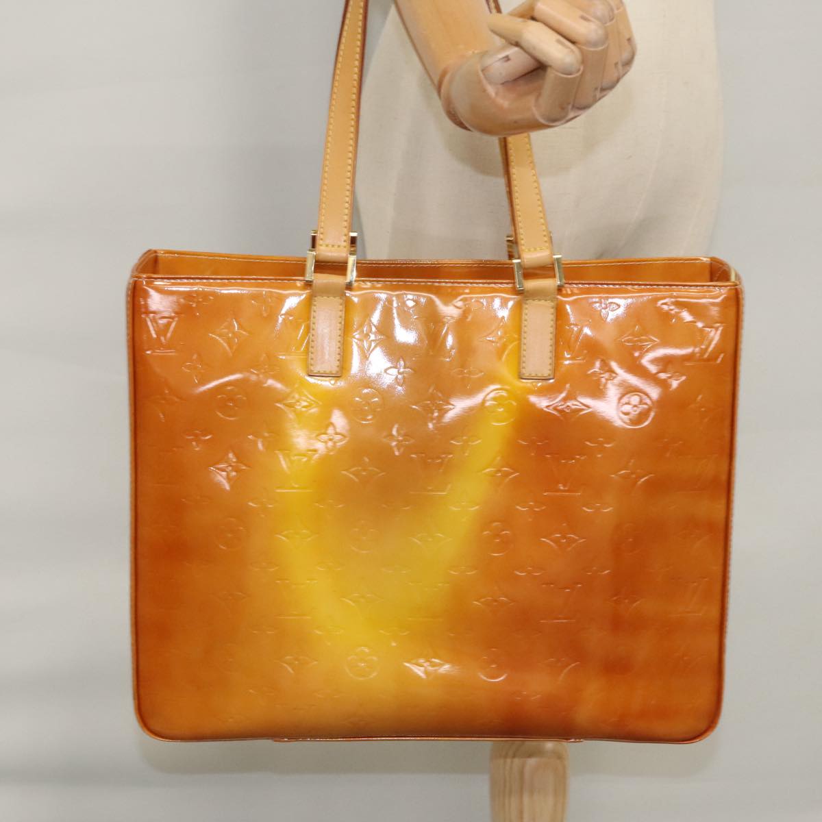 LOUIS VUITTON Monogram Vernis Columbus Tote Bag Lime Yellow M91047 Auth 109757