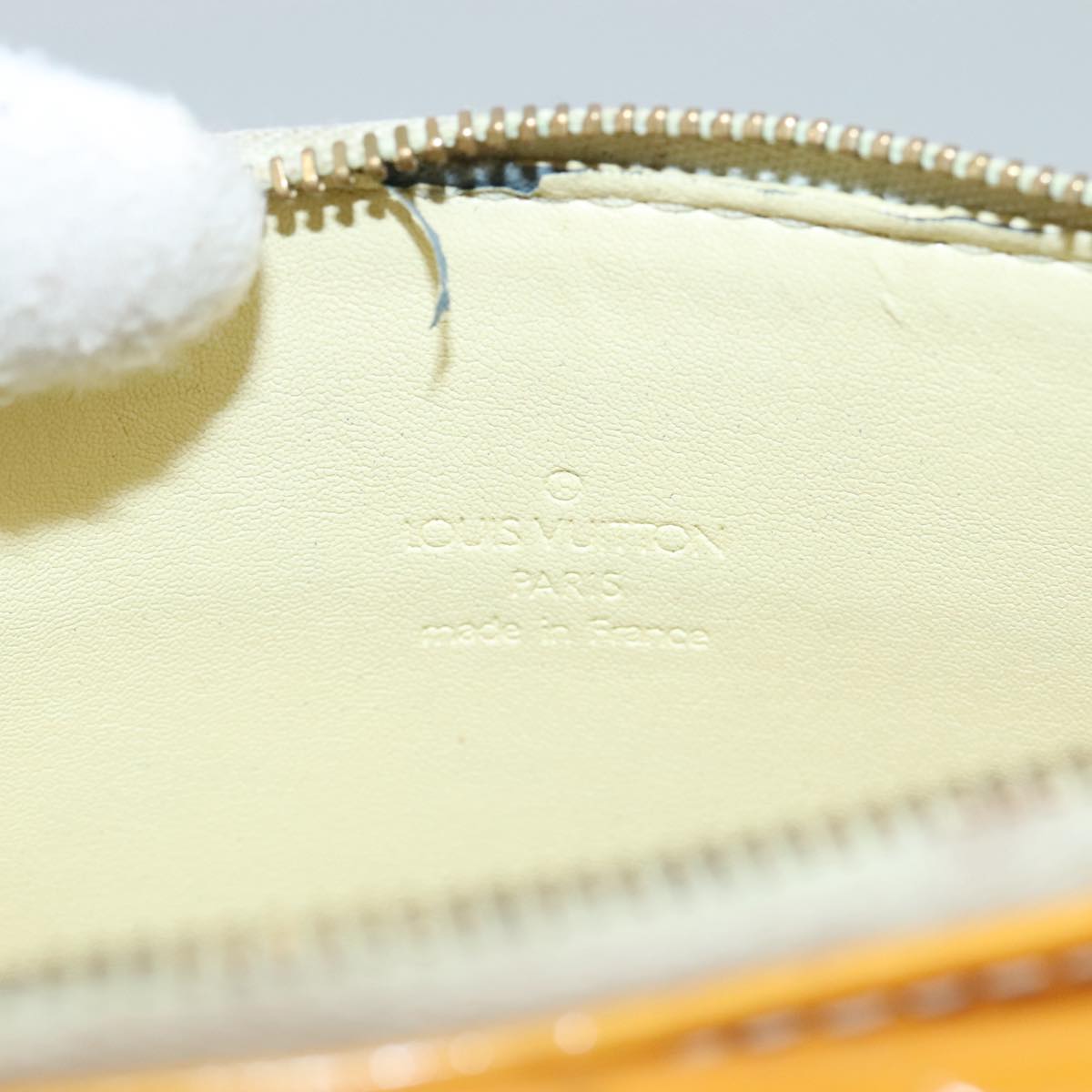 LOUIS VUITTON Monogram Vernis Motto Pouch Lime Yellow M91059 LV Auth 109764