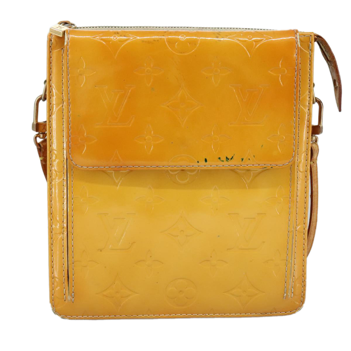 LOUIS VUITTON Monogram Vernis Motto Pouch Lime Yellow M91059 LV Auth 109764