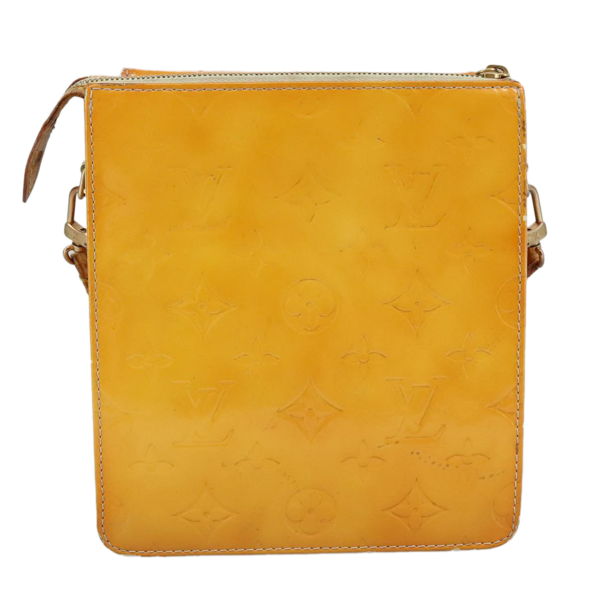 LOUIS VUITTON Monogram Vernis Motto Pouch Lime Yellow M91059 LV Auth 109764