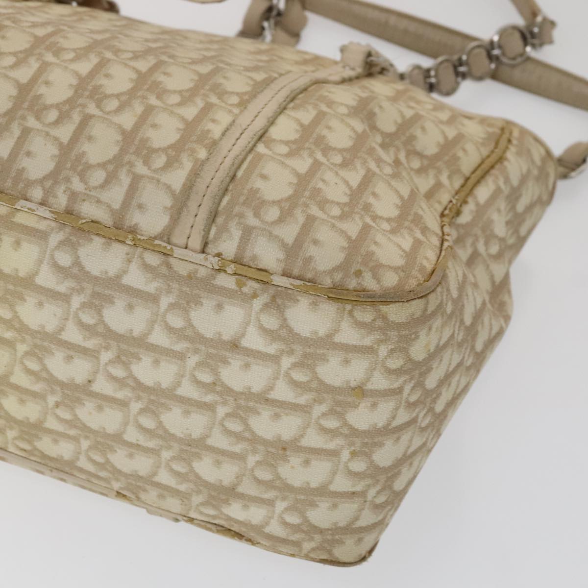 Christian Dior Trotter Canvas Trotter Romantic Bag PVC Beige Silver Auth 109778