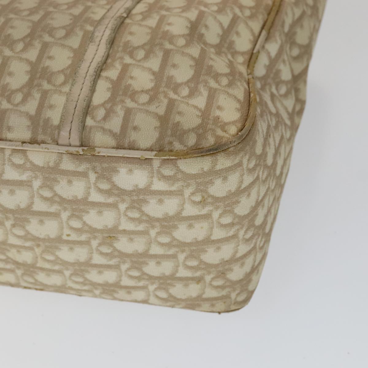 Christian Dior Trotter Canvas Trotter Romantic Bag PVC Beige Silver Auth 109778