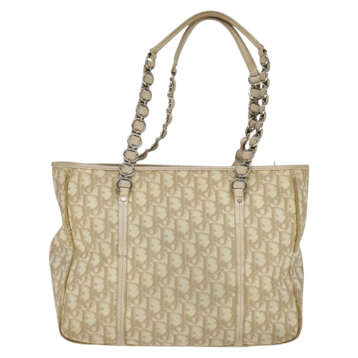 Christian Dior Trotter Canvas Trotter Romantic Bag PVC Beige Silver Auth 109778