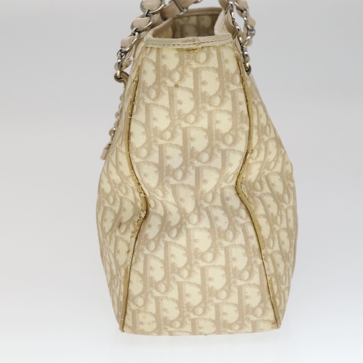 Christian Dior Trotter Canvas Trotter Romantic Bag PVC Beige Silver Auth 109778
