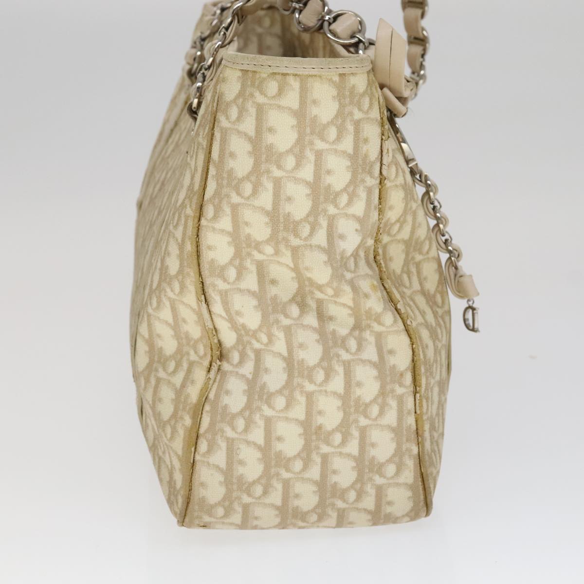 Christian Dior Trotter Canvas Trotter Romantic Bag PVC Beige Silver Auth 109778