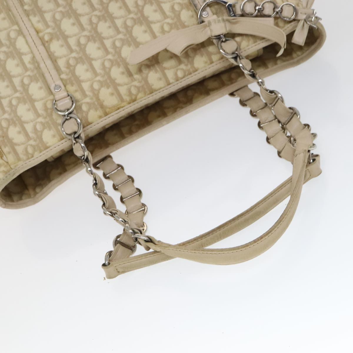 Christian Dior Trotter Canvas Trotter Romantic Bag PVC Beige Silver Auth 109778