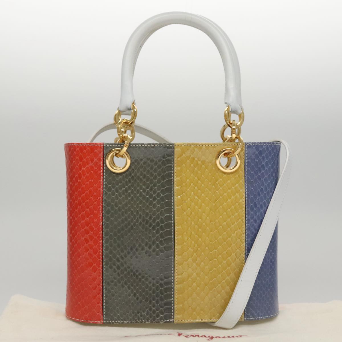 Salvatore Ferragamo Gancini Embossing Bag Leather 2way Multicolor Auth 109792V