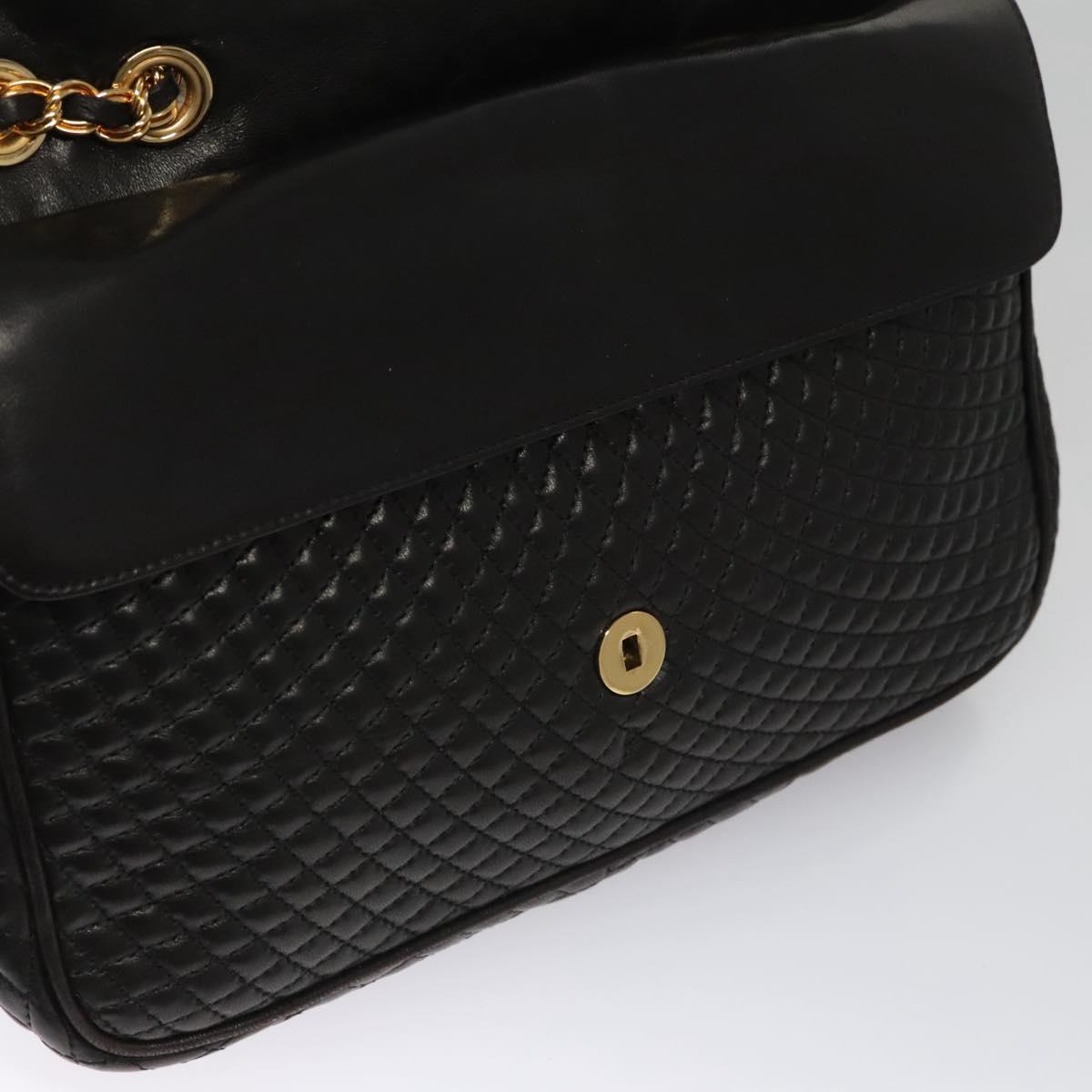 BALLY Quilted Chain Shoulder Bag Leather Black Auth 109809