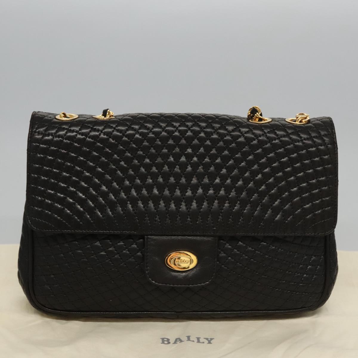 BALLY Quilted Chain Shoulder Bag Leather Black Auth 109809