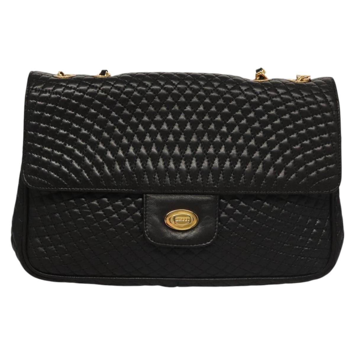 BALLY Quilted Chain Shoulder Bag Leather Black Auth 109809