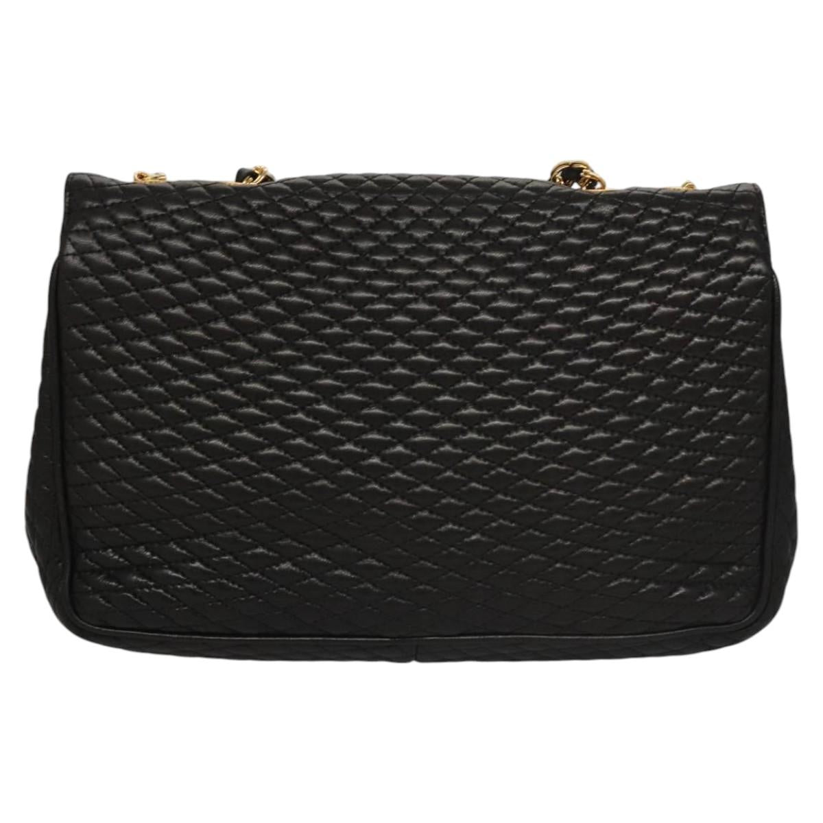 BALLY Quilted Chain Shoulder Bag Leather Black Auth 109809
