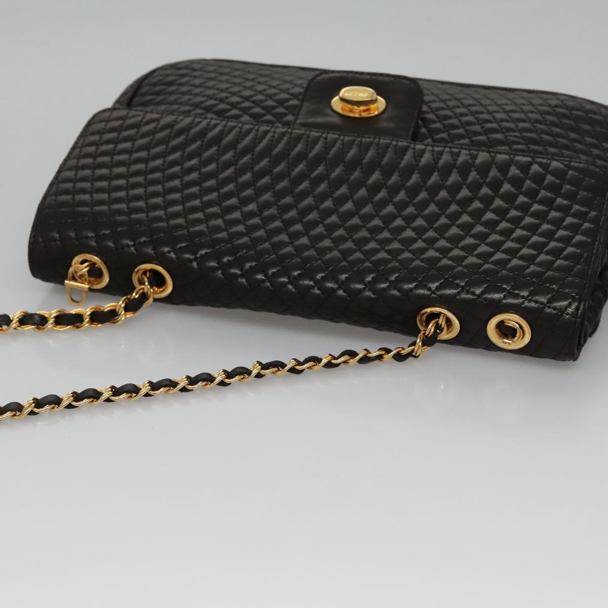 BALLY Quilted Chain Shoulder Bag Leather Black Auth 109809