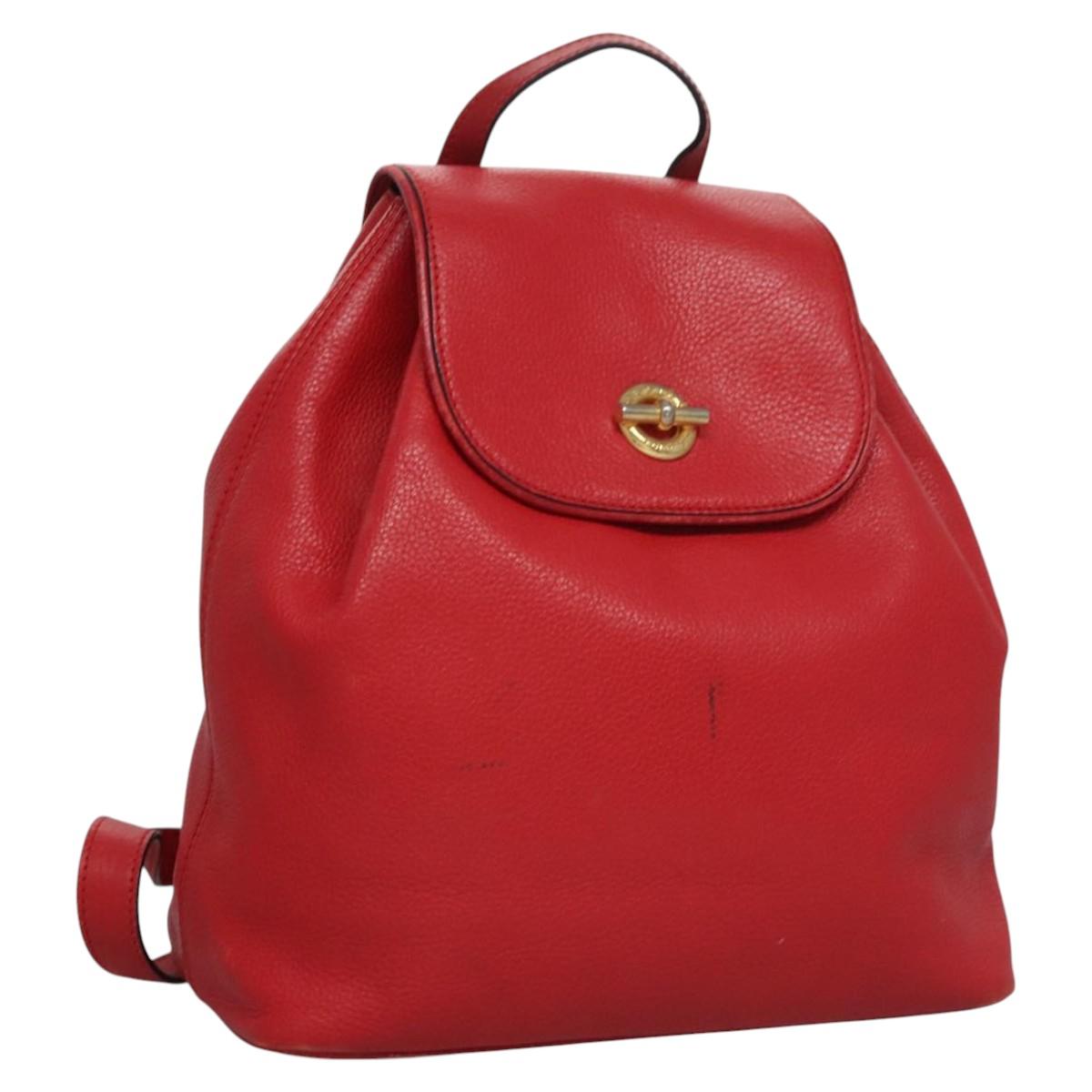 CELINE Backpack Leather Red Gold Auth 109813