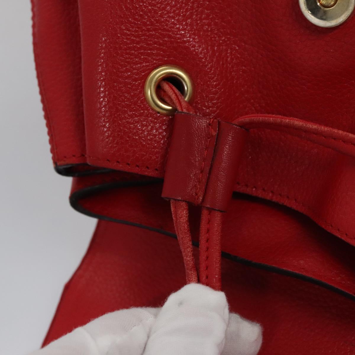 CELINE Backpack Leather Red Gold Auth 109813