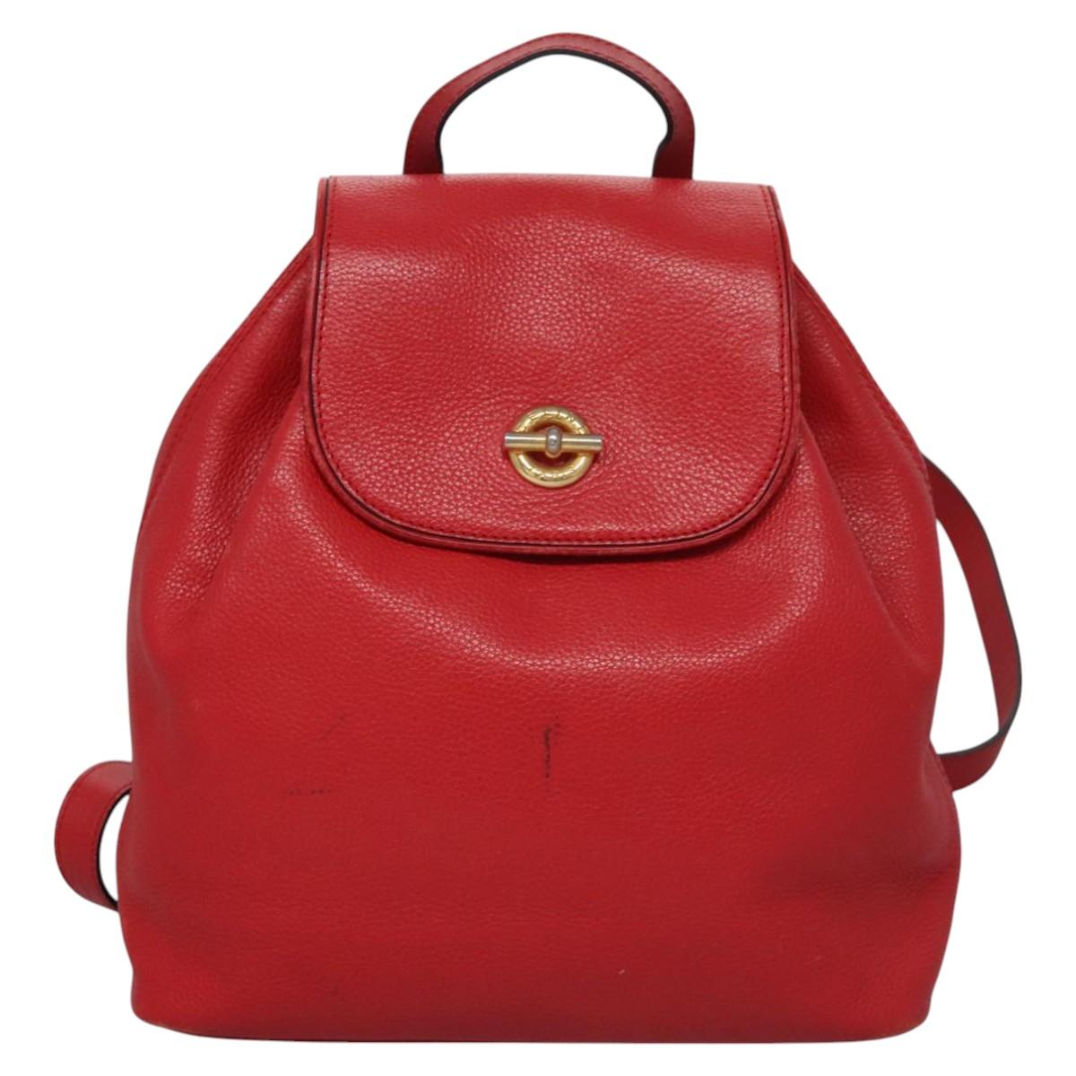 CELINE Backpack Leather Red Gold Auth 109813