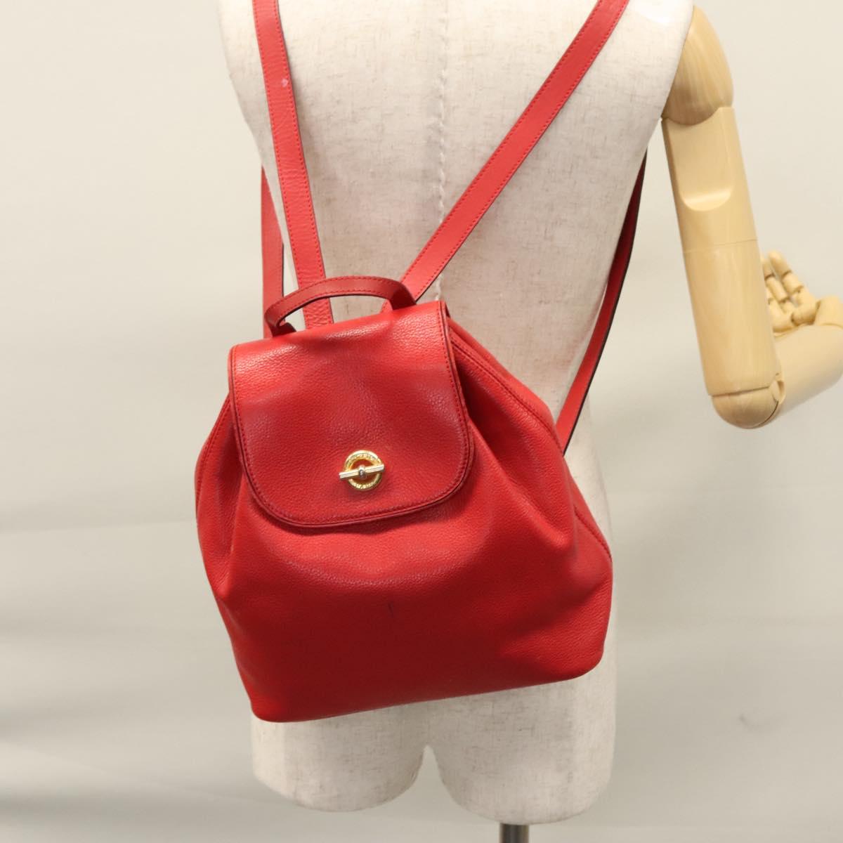 CELINE Backpack Leather Red Gold Auth 109813