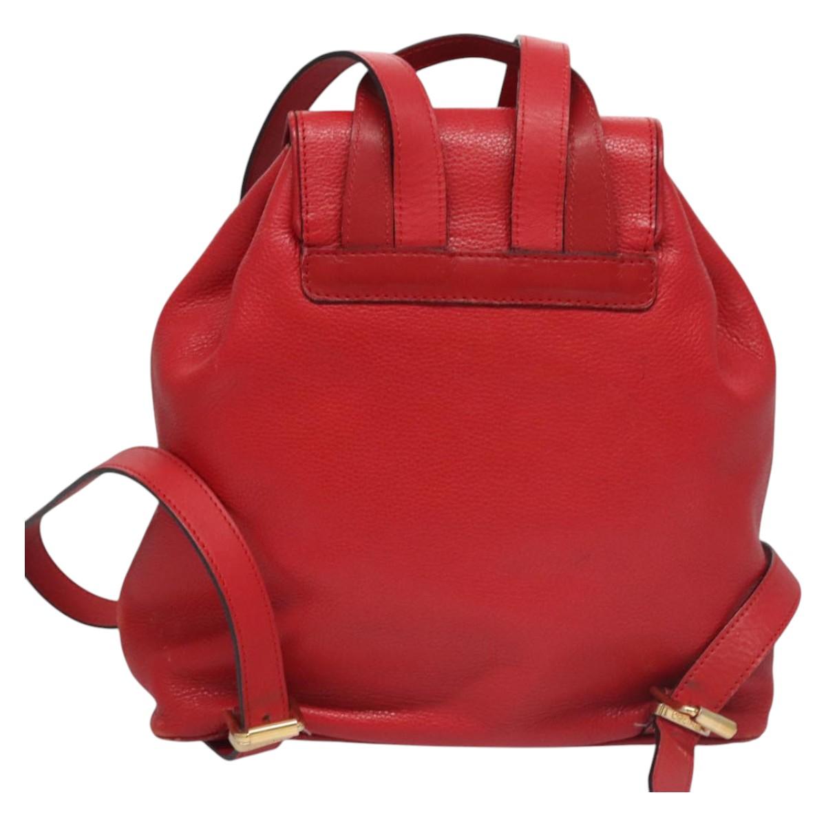 CELINE Backpack Leather Red Gold Auth 109813