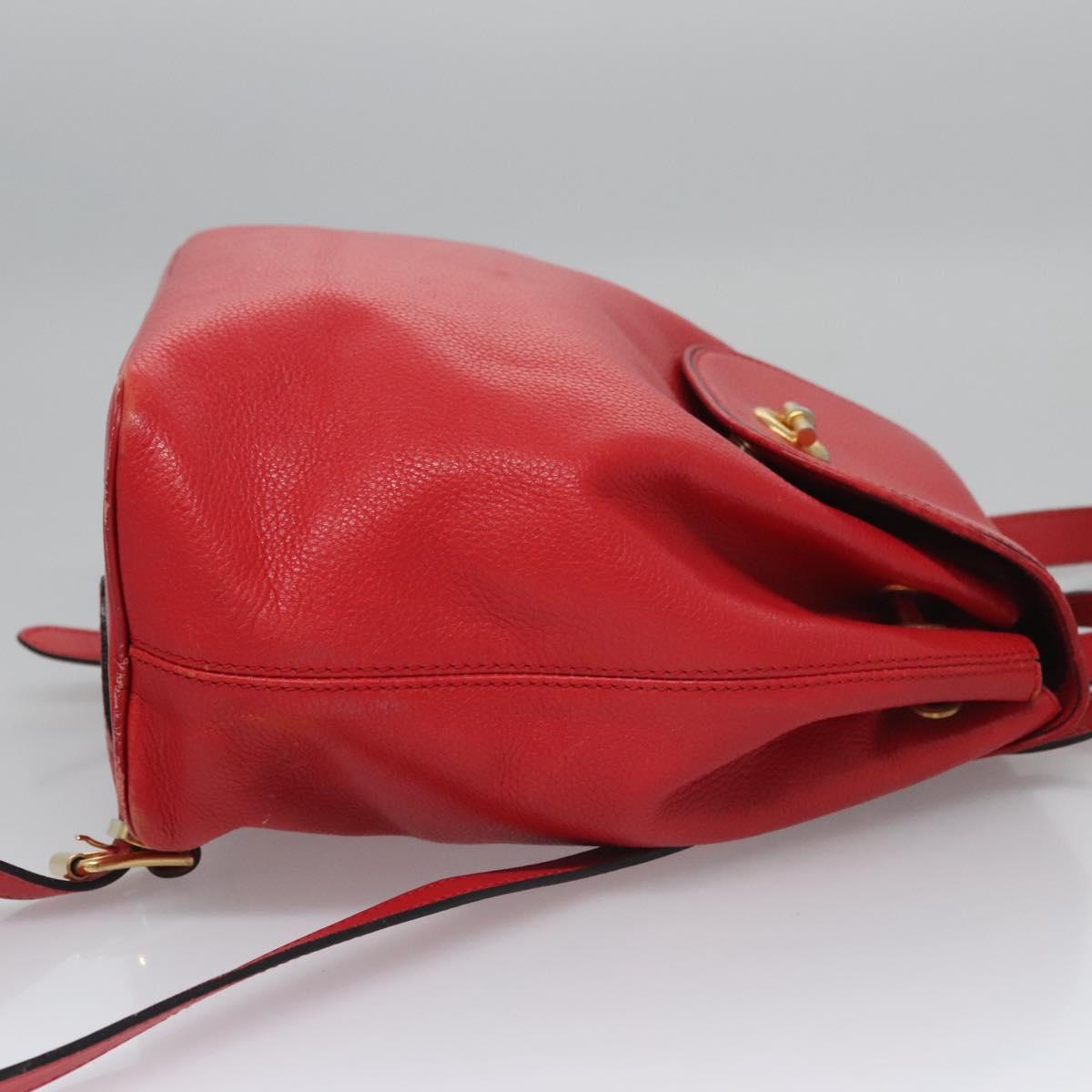 CELINE Backpack Leather Red Gold Auth 109813