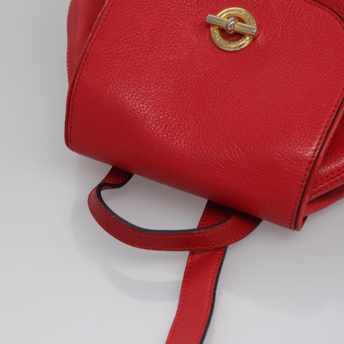 CELINE Backpack Leather Red Gold Auth 109813