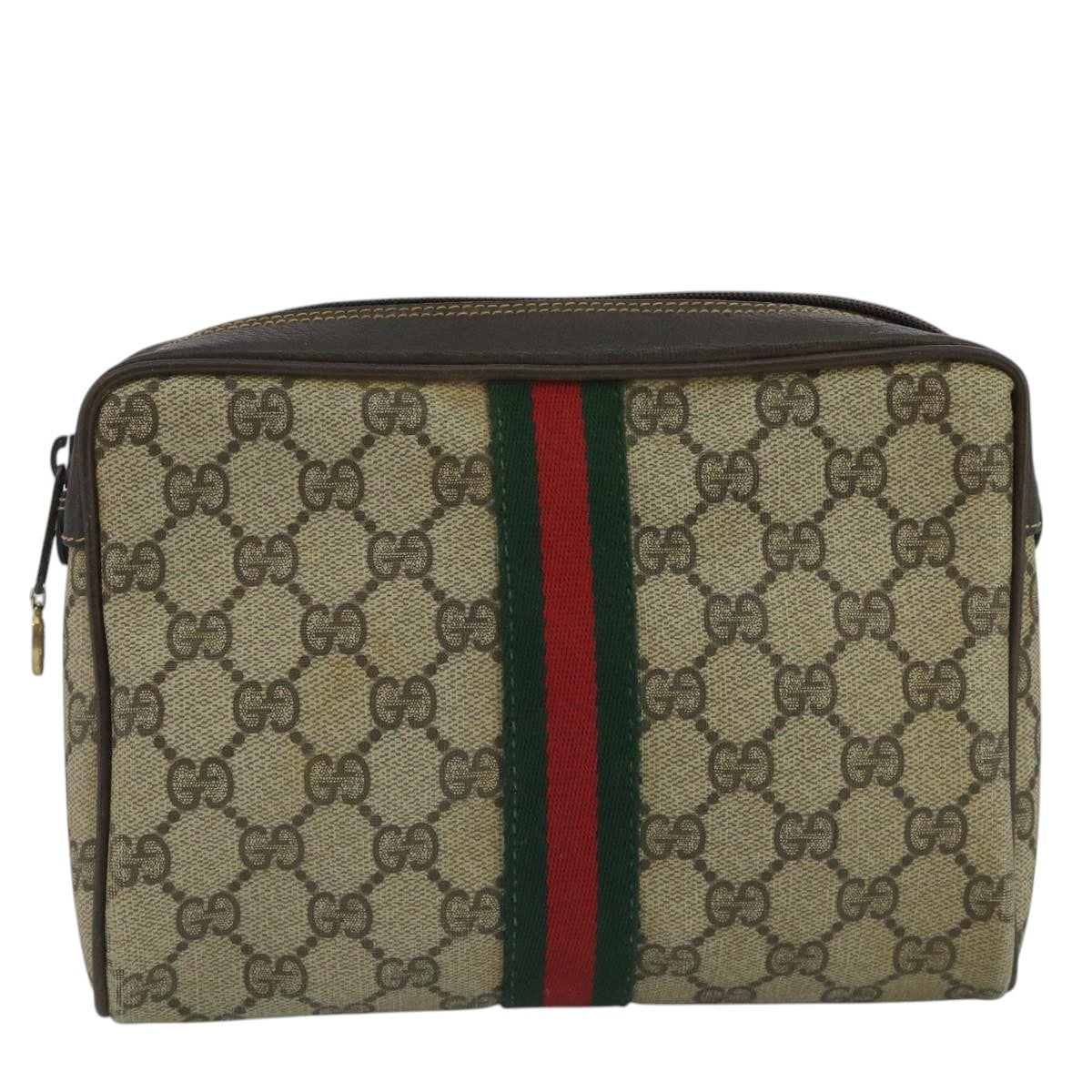 GUCCI GG Supreme Web Sherry Line Clutch Bag PVC Beige 32 014 3553 Auth 109848