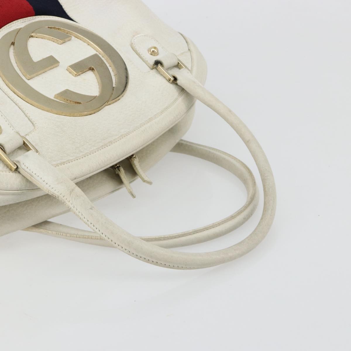 GUCCI Sherry Line Hand Bag Leather White Red Navy Auth 109855