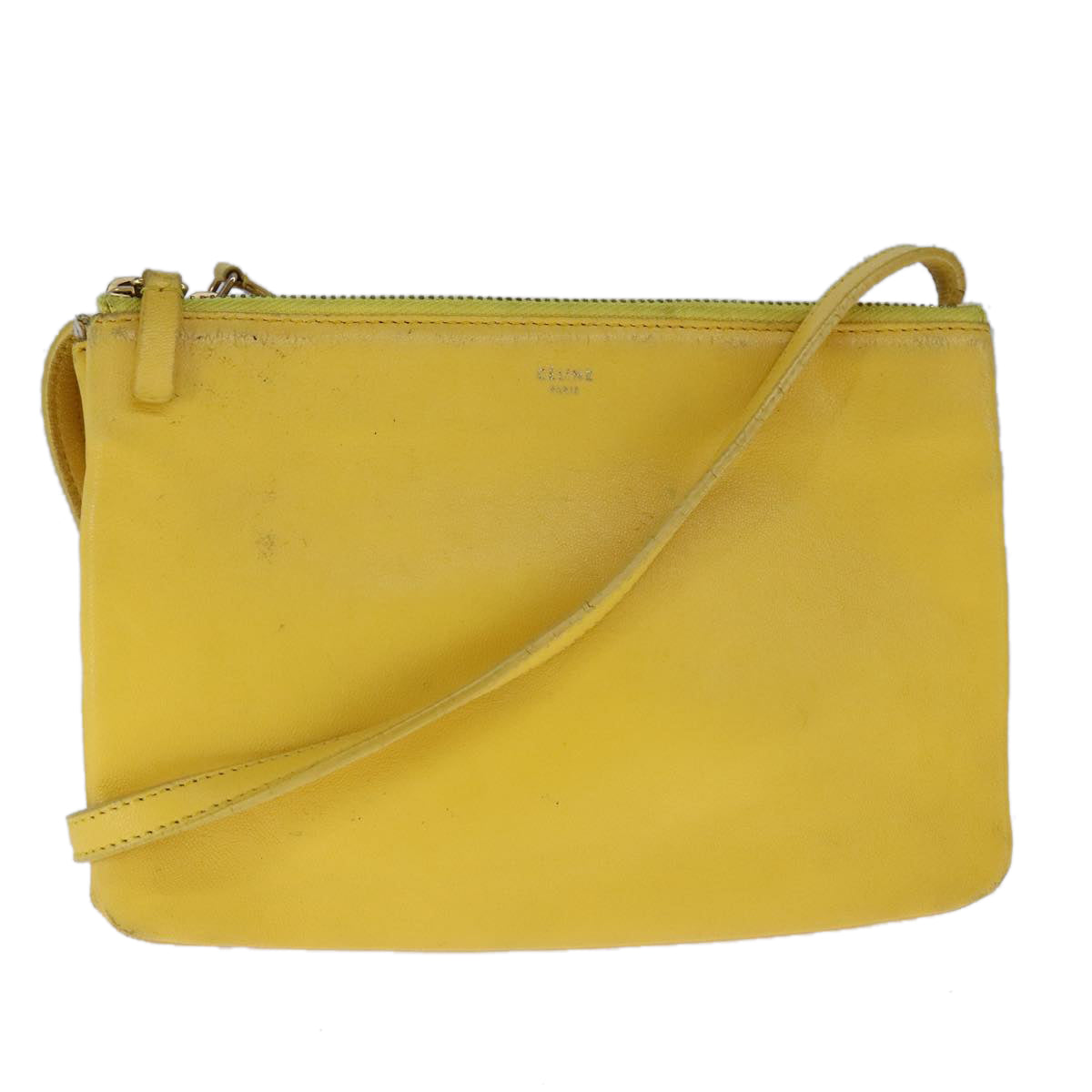 CELINE Trio Shoulder Bag Leather Yellow Gold Auth 109899