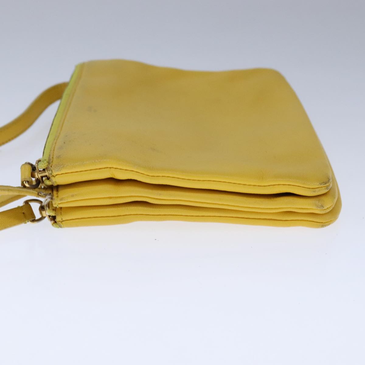 CELINE Trio Shoulder Bag Leather Yellow Gold Auth 109899