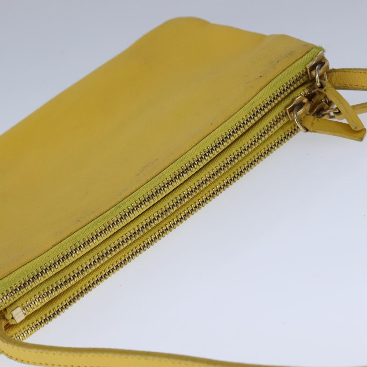 CELINE Trio Shoulder Bag Leather Yellow Gold Auth 109899