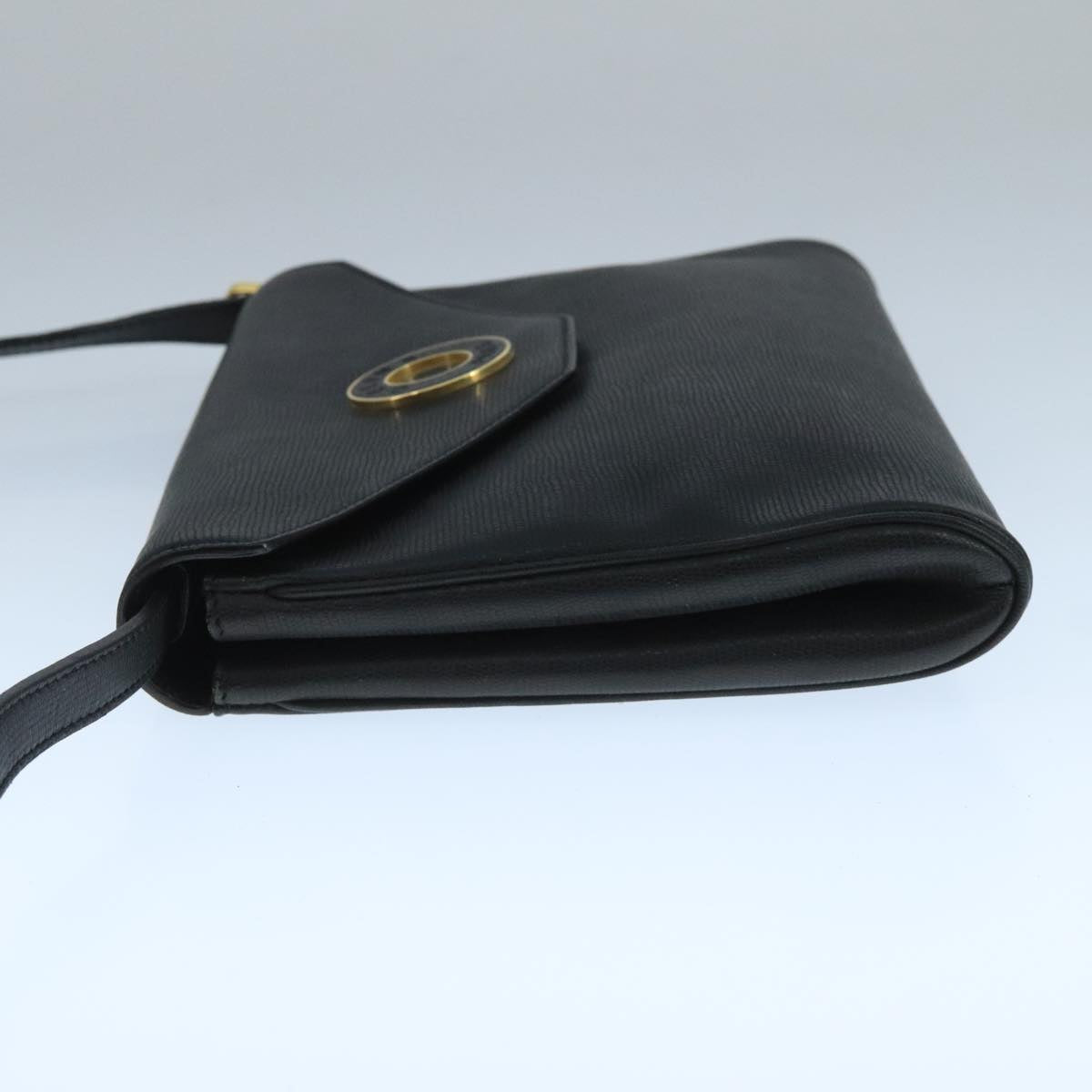 CELINE Shoulder Bag Leather Black Gold Auth 109904