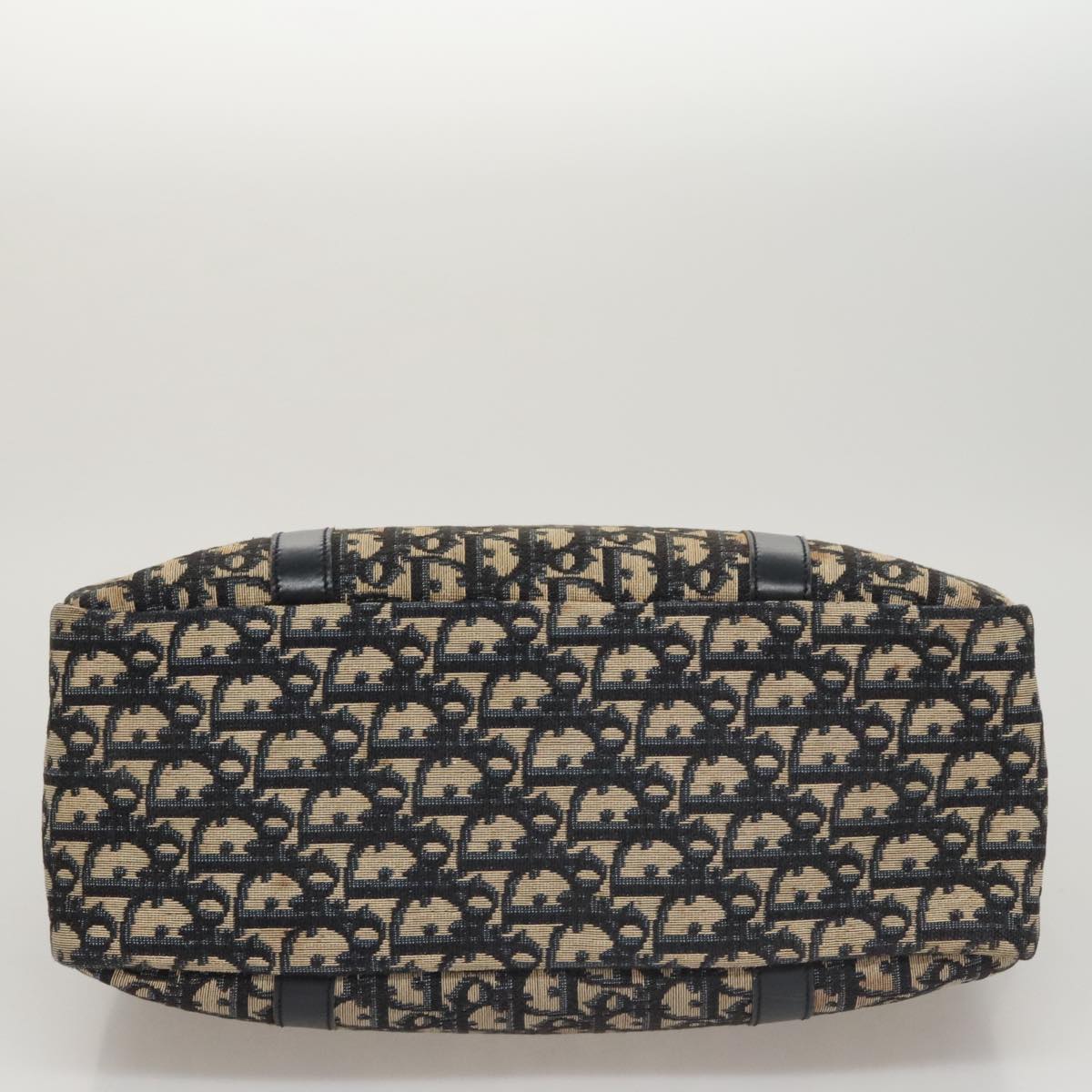 Christian Dior Trotter Canvas Hand Bag Navy Gold Auth 109925