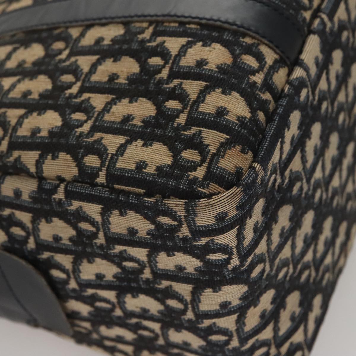 Christian Dior Trotter Canvas Hand Bag Navy Gold Auth 109925