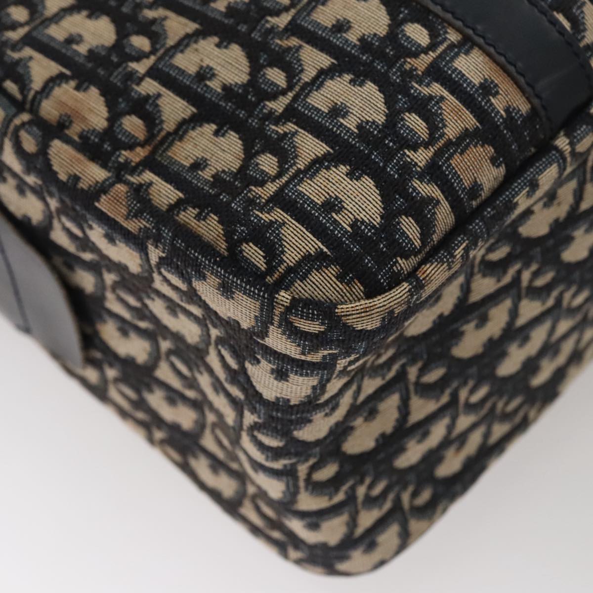 Christian Dior Trotter Canvas Hand Bag Navy Gold Auth 109925