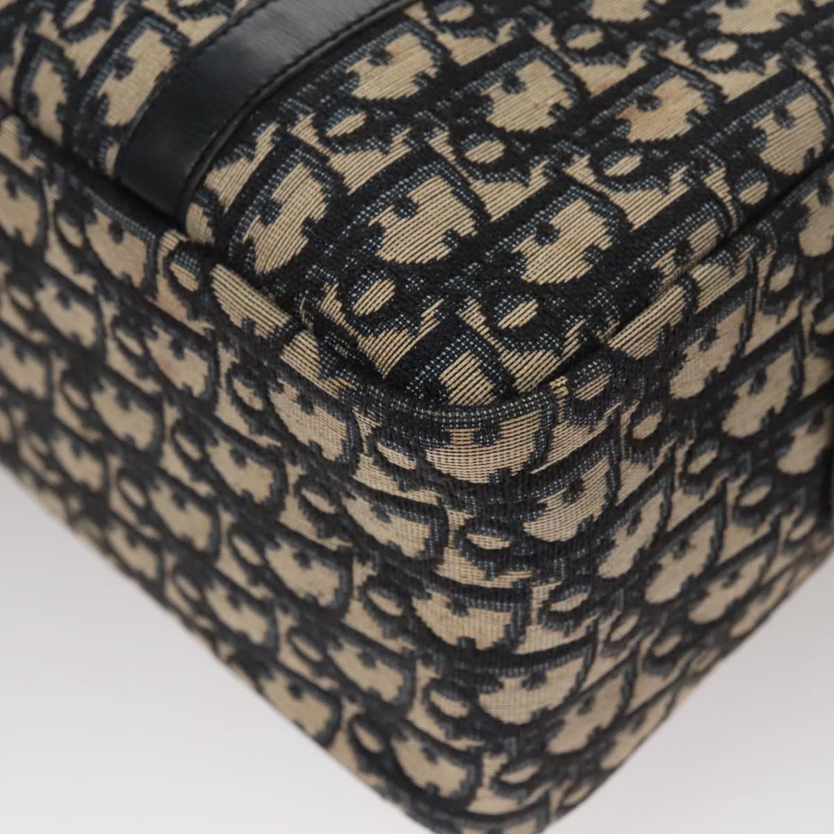 Christian Dior Trotter Canvas Hand Bag Navy Gold Auth 109925