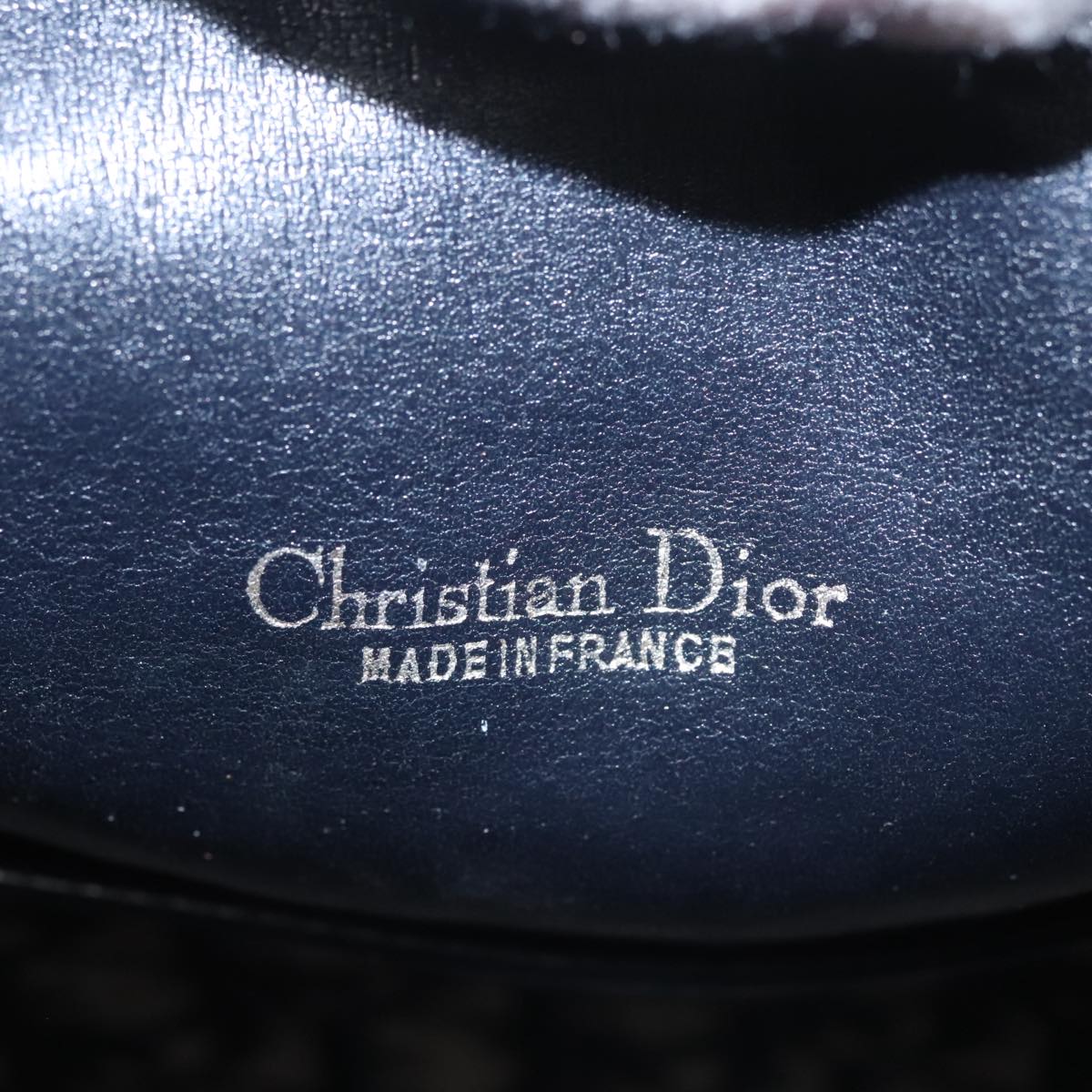 Christian Dior Trotter Canvas Hand Bag Navy Gold Auth 109925
