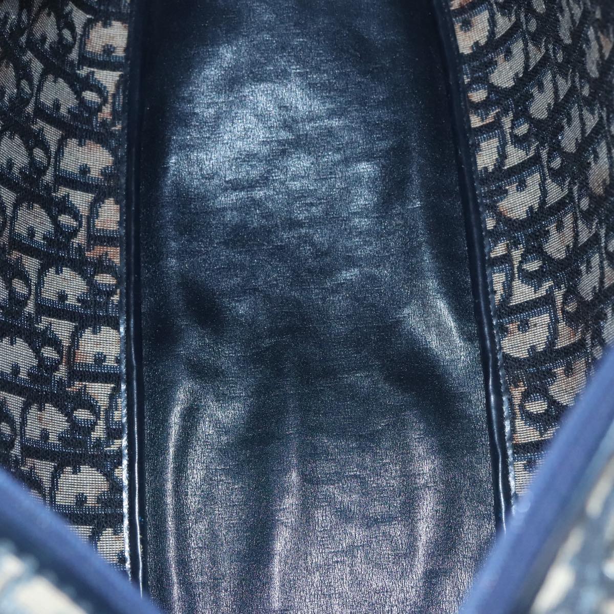 Christian Dior Trotter Canvas Hand Bag Navy Gold Auth 109925