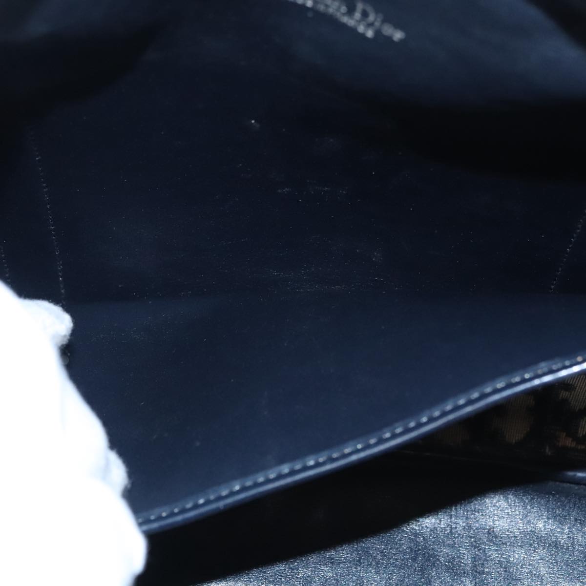 Christian Dior Trotter Canvas Hand Bag Navy Gold Auth 109925