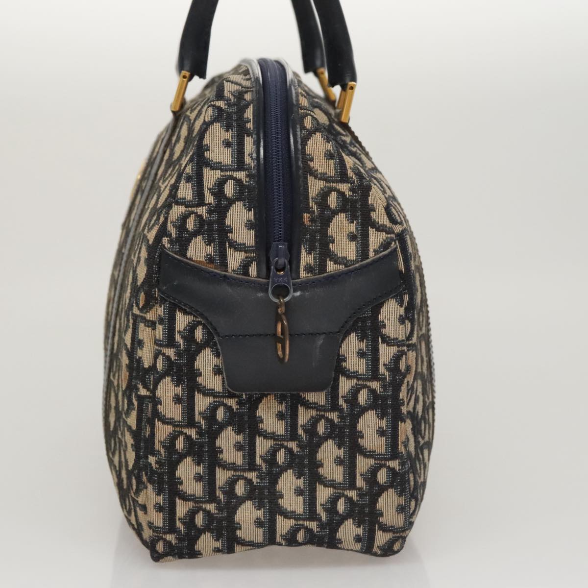 Christian Dior Trotter Canvas Hand Bag Navy Gold Auth 109925