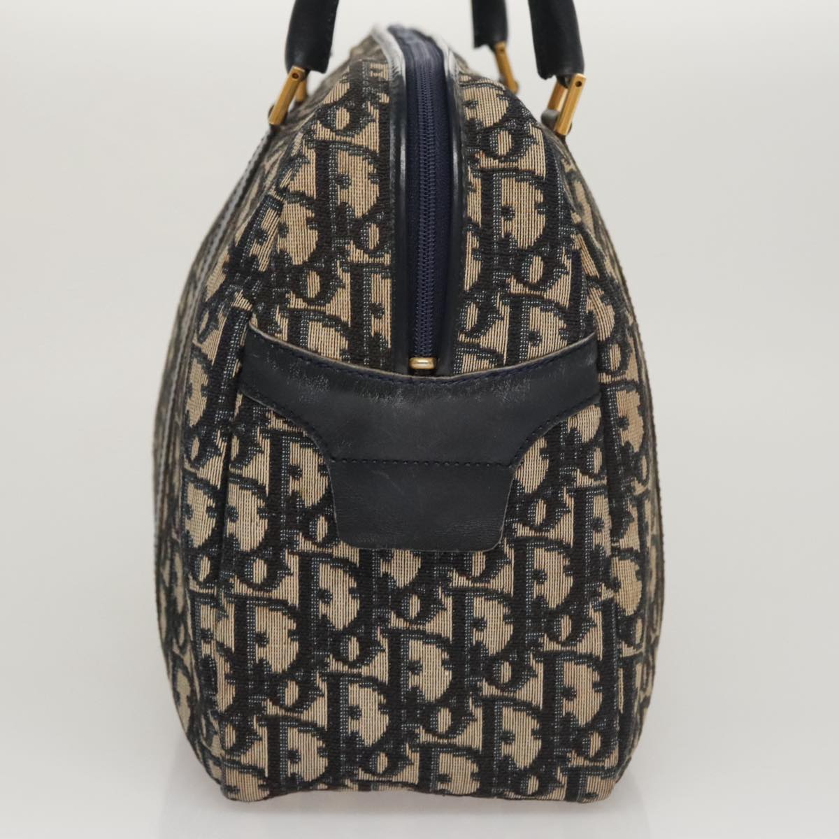 Christian Dior Trotter Canvas Hand Bag Navy Gold Auth 109925
