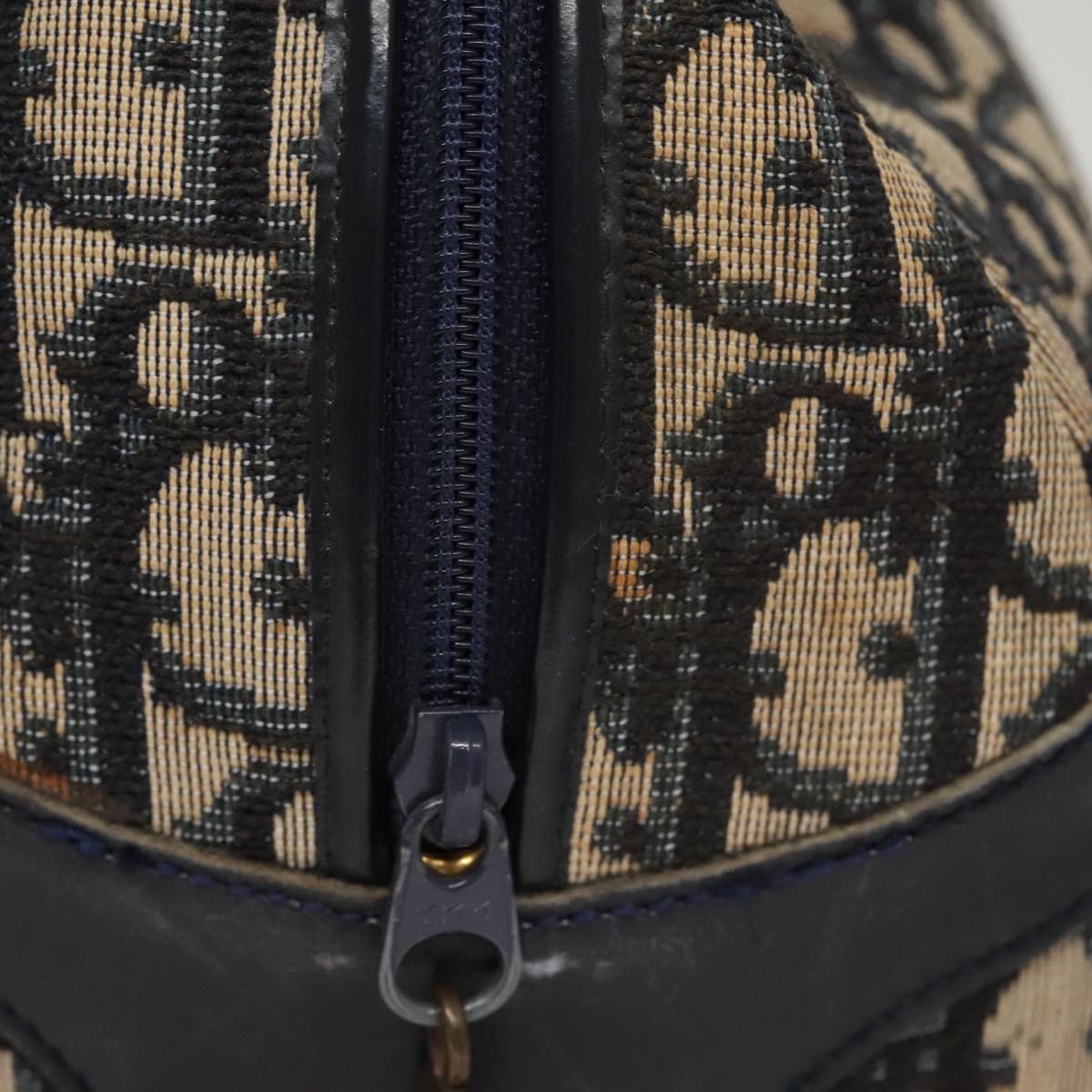 Christian Dior Trotter Canvas Hand Bag Navy Gold Auth 109925