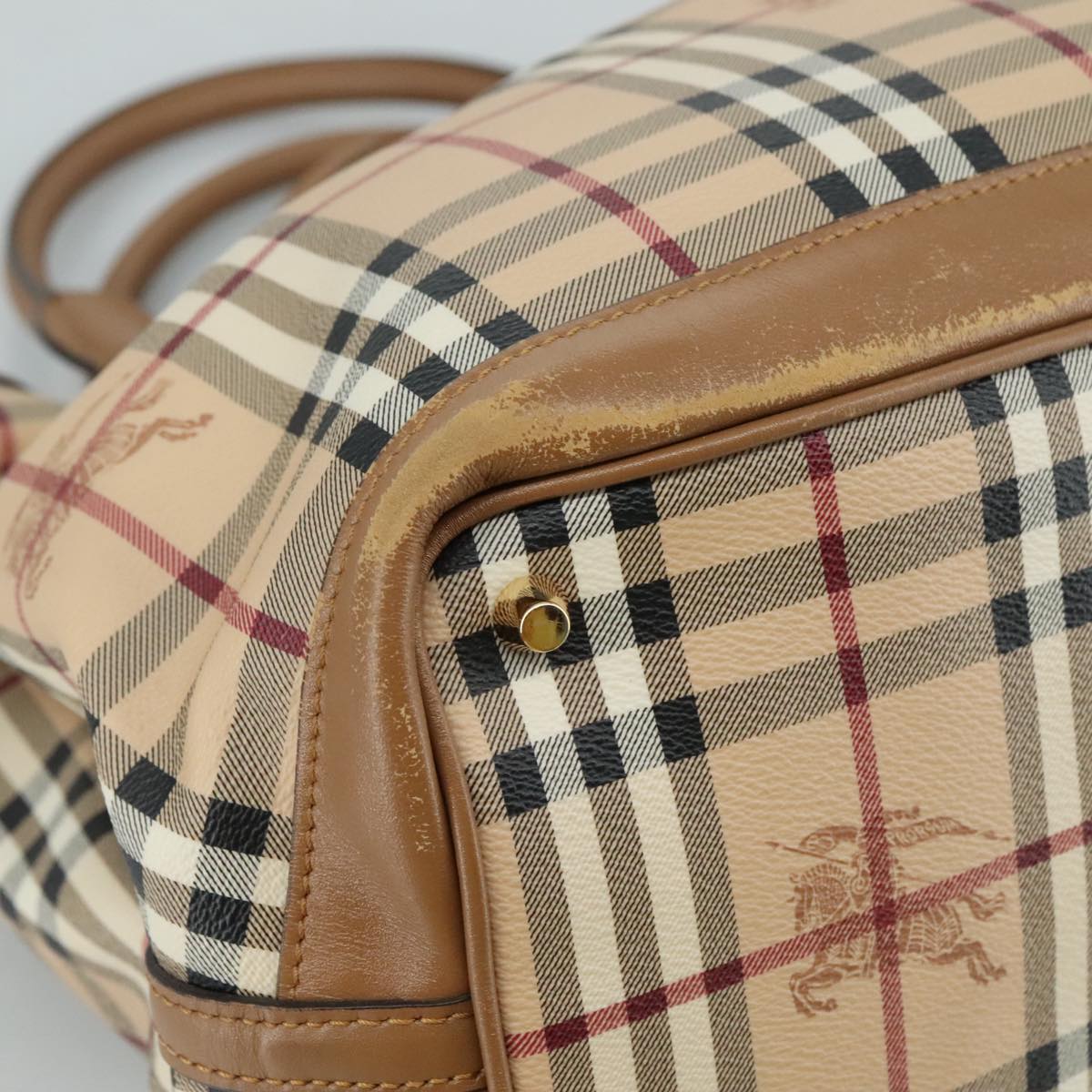 BURBERRY Nova Check Tote Bag PVC Leather 2way Beige Auth 109937