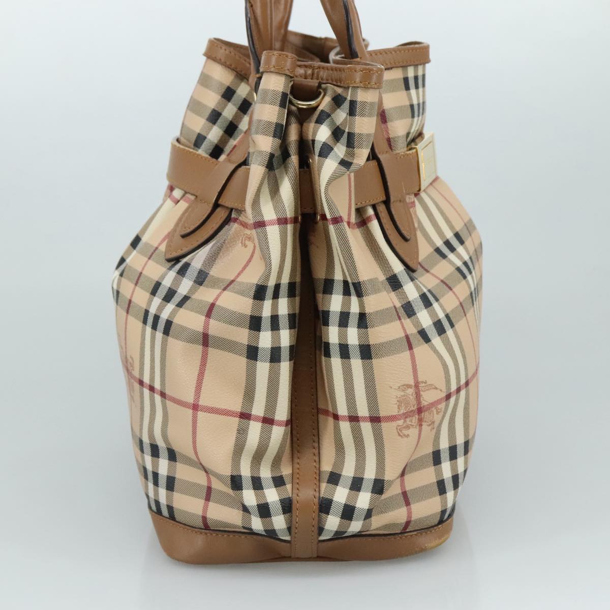 BURBERRY Nova Check Tote Bag PVC Leather 2way Beige Auth 109937