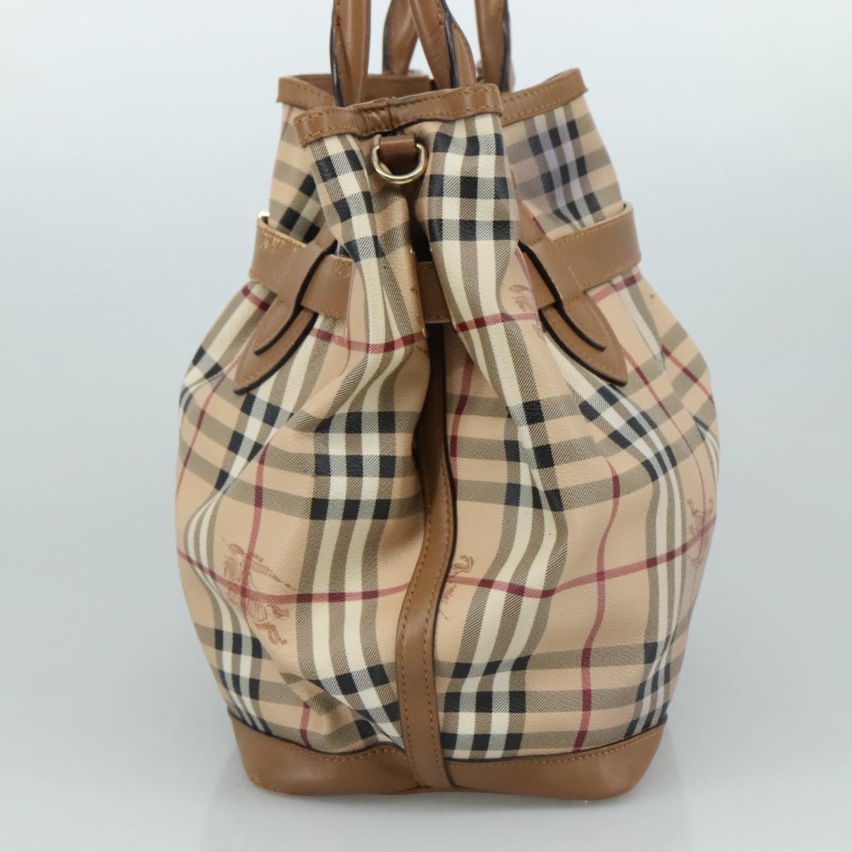 BURBERRY Nova Check Tote Bag PVC Leather 2way Beige Auth 109937