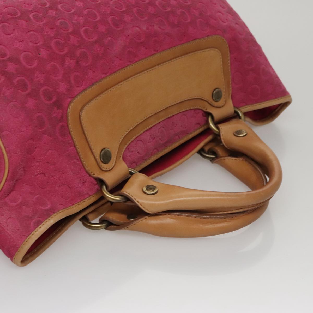CELINE C Macadam Canvas Boogie bag Hand Bag Pink Auth 109991
