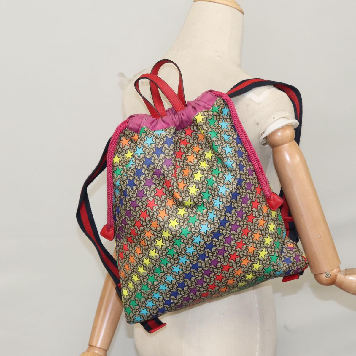 GUCCI GG Supreme Sherry Line Backpack PVC Beige Rainbow 550775 Auth 109993V