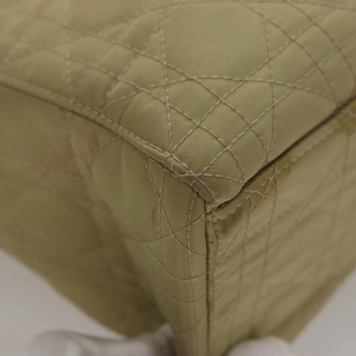 Christian Dior Canage Hand Bag Nylon Beige Silver Auth 109994