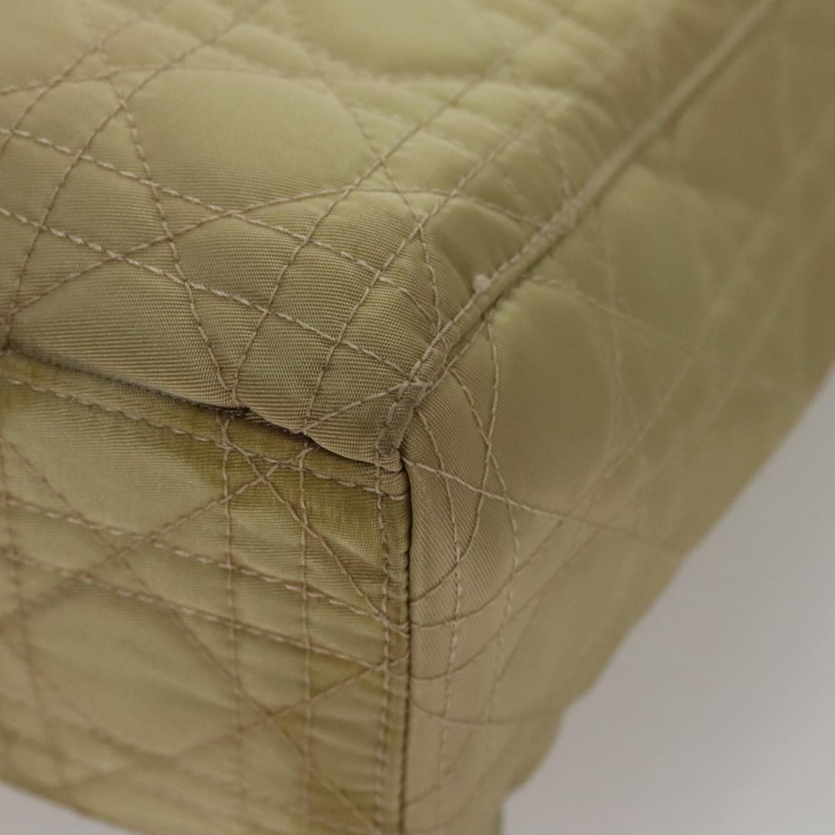 Christian Dior Canage Hand Bag Nylon Beige Silver Auth 109994